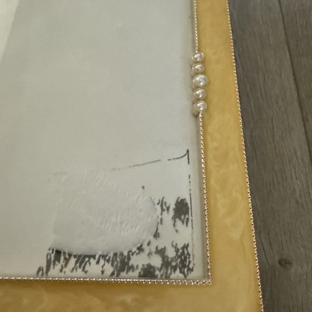 Yellow Marbled Enamel Art Deco Style‎ Frame with Pearl Accents 8 x 10 Photo